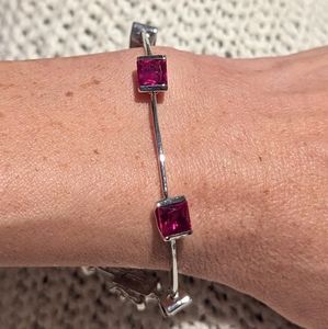 Fuschia Pink Austrian Crystal 925 Silver Bracelet